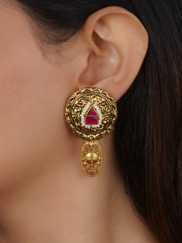 MR-E243P - Pink Color Gold Plated Mishr Earrings