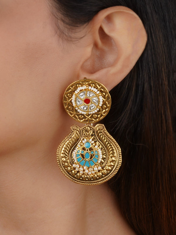 Firoza Color Gold Plated Mishr Earrings - MR-E253M