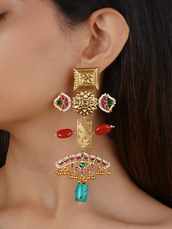 MR-E257M - Multicolor Gold Plated Mishr Earrings