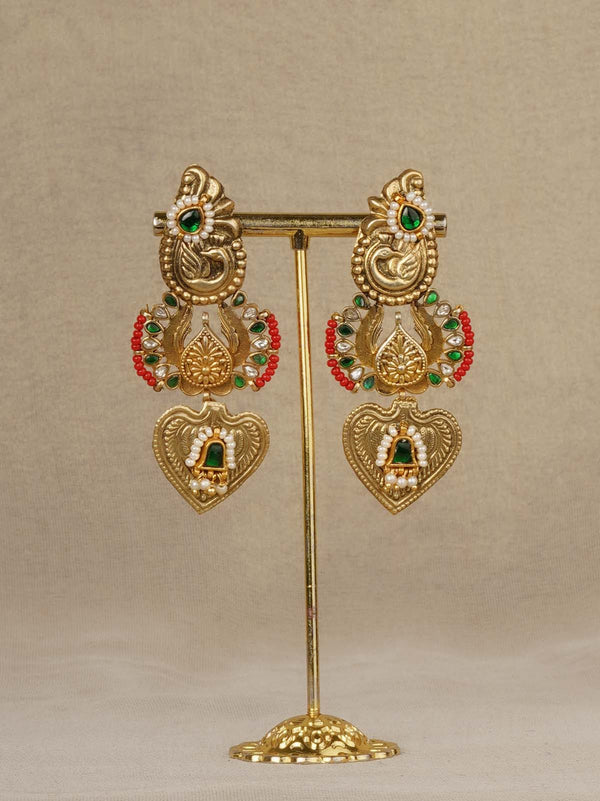 Green Color Gold Plated Mishr Earrings - MR-E292