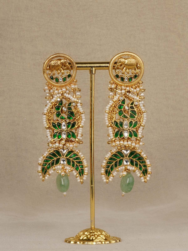 Green Color Gold Plated Mishr Earrings - MR-E299GR
