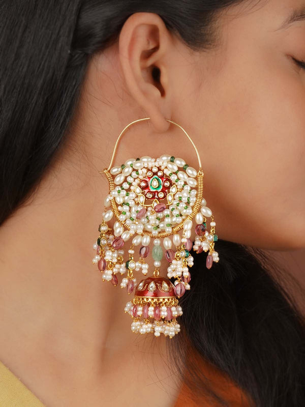 Multicolor Gold Plated Nath Inspired Earrings - MR-E320