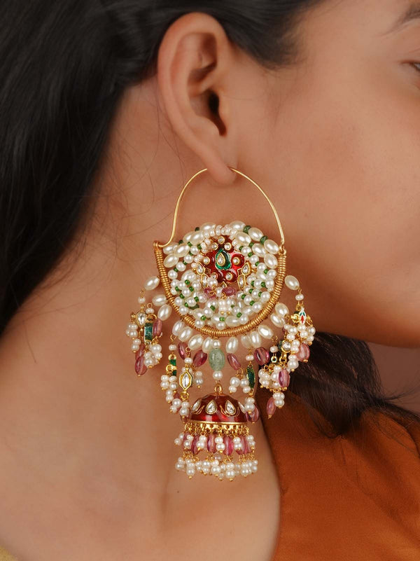 Multicolor Gold Plated Nath Inspired Earrings - MR-E320