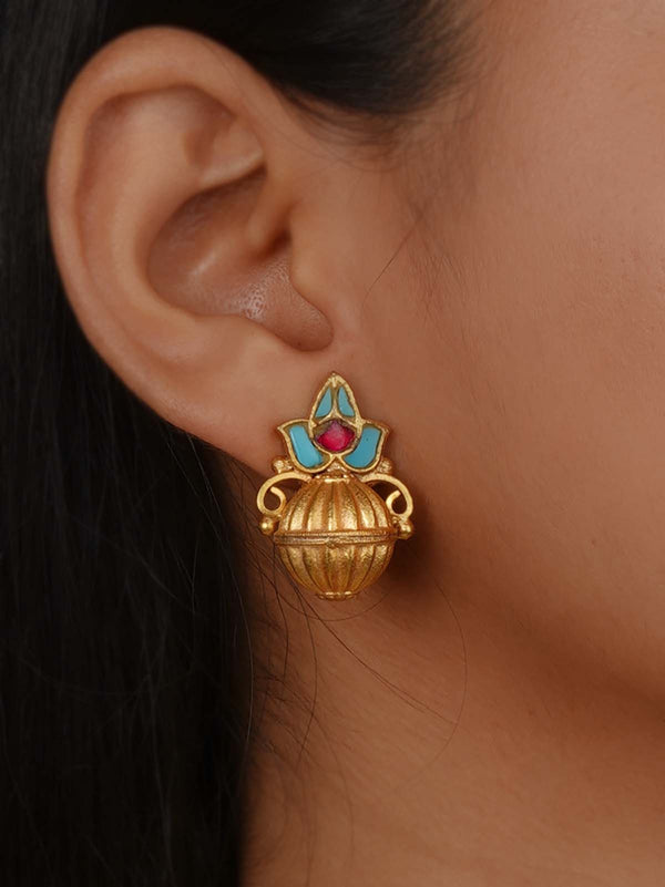 Firoza Color Gold Plated Mishr Earrings - MR-E331FP