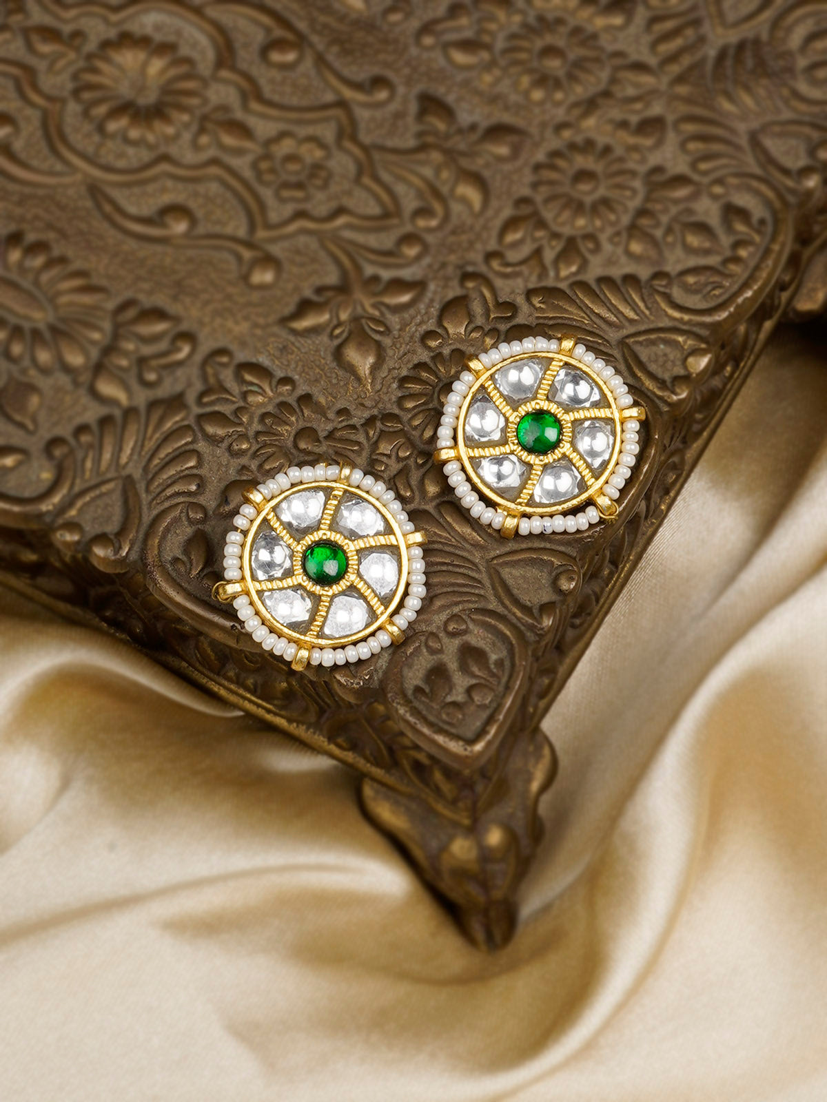 MR-E76WGR - Green Color Gold Plated Mishr Earrings