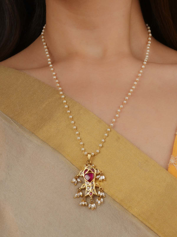 Pink Color Gold Plated Mishr Necklace - MR-N115WP