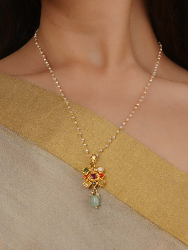 Navratna Gold Plated Mishr Necklace - MR-N123N