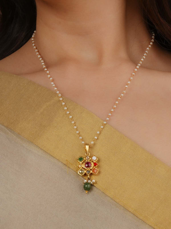Navratna Gold Plated Mishr Necklace - MR-N123N