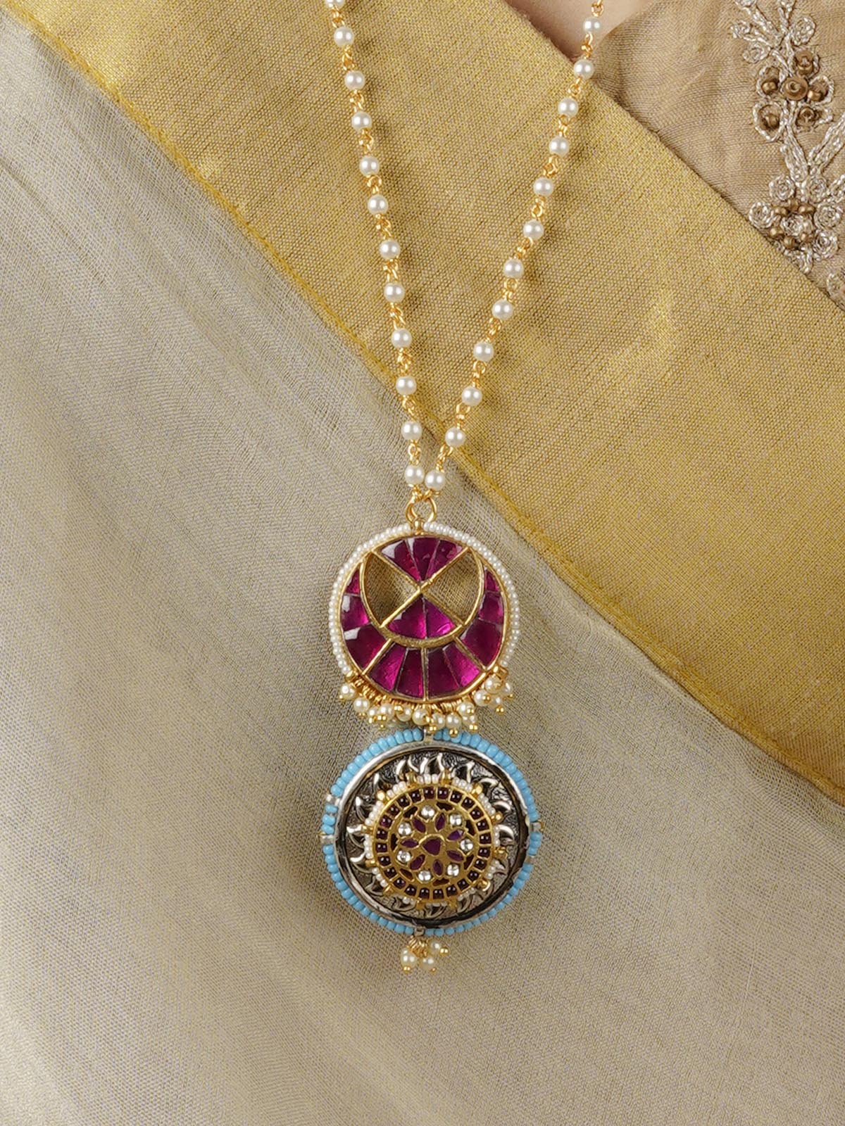 MR-N21 - Pink Color Mishr Necklace