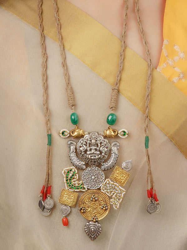 Green Color Dual Tone Mishr Tribal Necklace - MR-N67