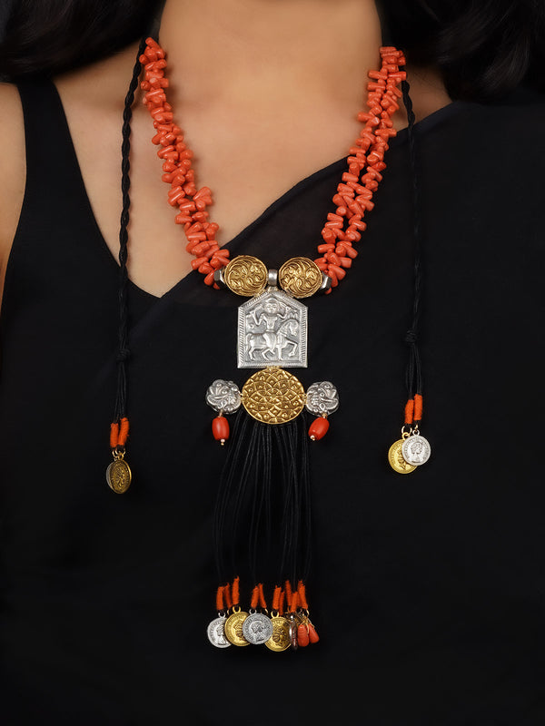 MR-N70 - Orange Color Dual Tone Tribal Necklace