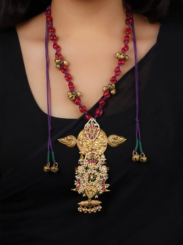 MR-N72M - Multicolor Gold Plated Mishr Tribal Necklace