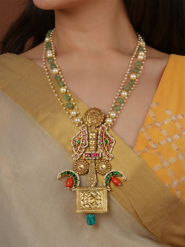 Multicolor Gold Plated Mishr Tribal Necklace - MR-N75M