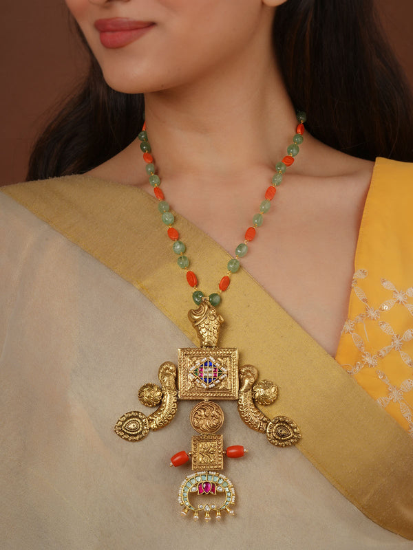 Multicolor Gold Plated Mishr Tribal Necklace - MR-N88MA