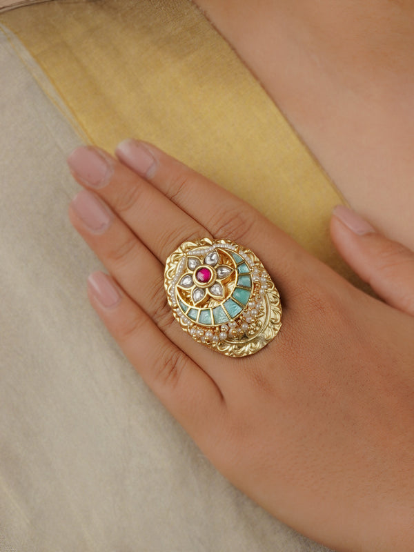 MR-RNG33MA - Multicolor Gold Plated Mishr Ring