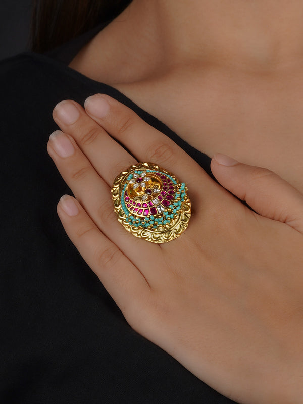 MR-RNG37WPA - Pink Color Gold Plated Mishr Ring