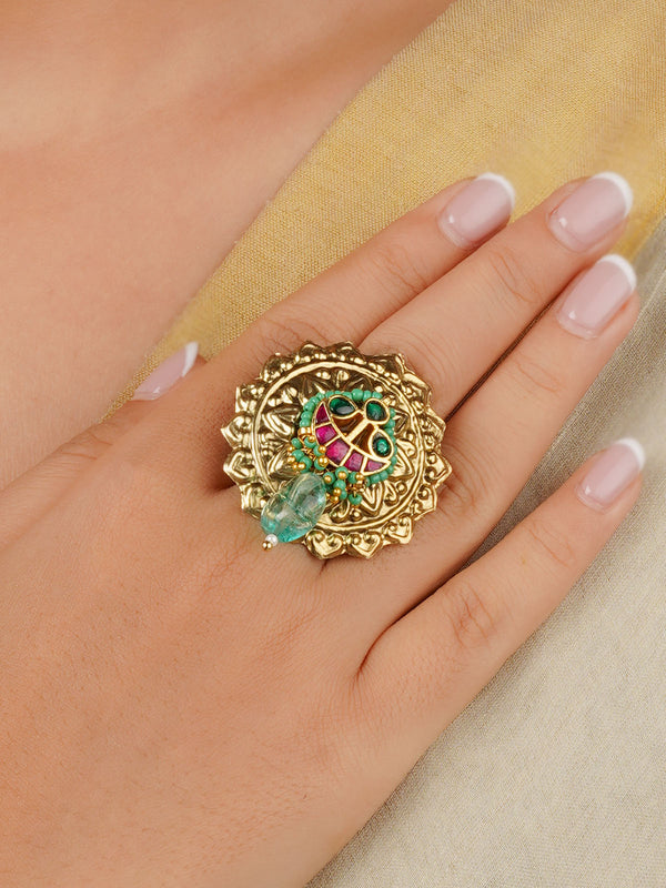 MR-RNG54M - Multicolor Gold Plated Mishr Ring