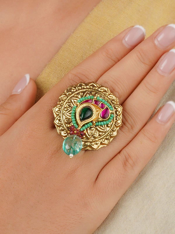 MR-RNG55 - Multicolor Gold Plated Mishr Ring