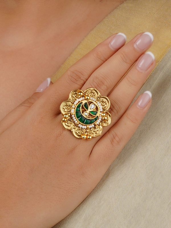 Green Color Gold Plated Mishr Ring - MR-RNG57GR