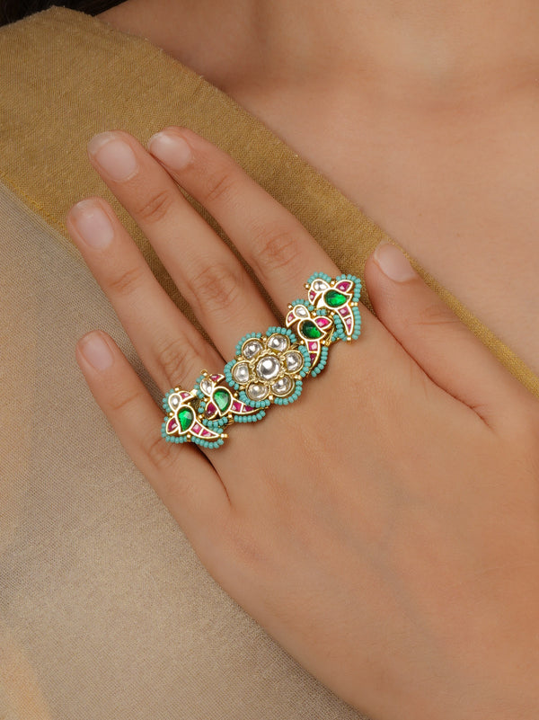 Multicolor Gold Plated Mishr Ring - MR-RNG71M