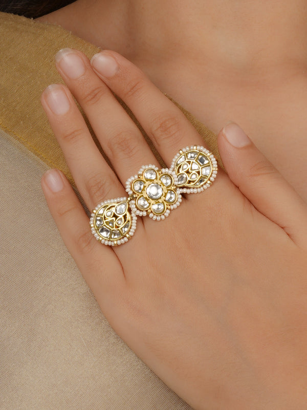 White Color Gold Plated Mishr Ring - MR-RNG73