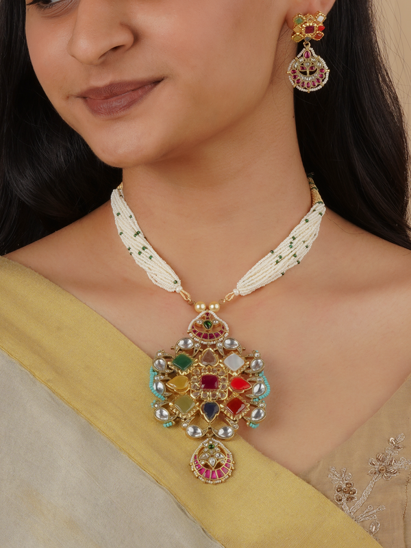 MR-S430A - Multicolor Gold Plated Mishr Necklace Set