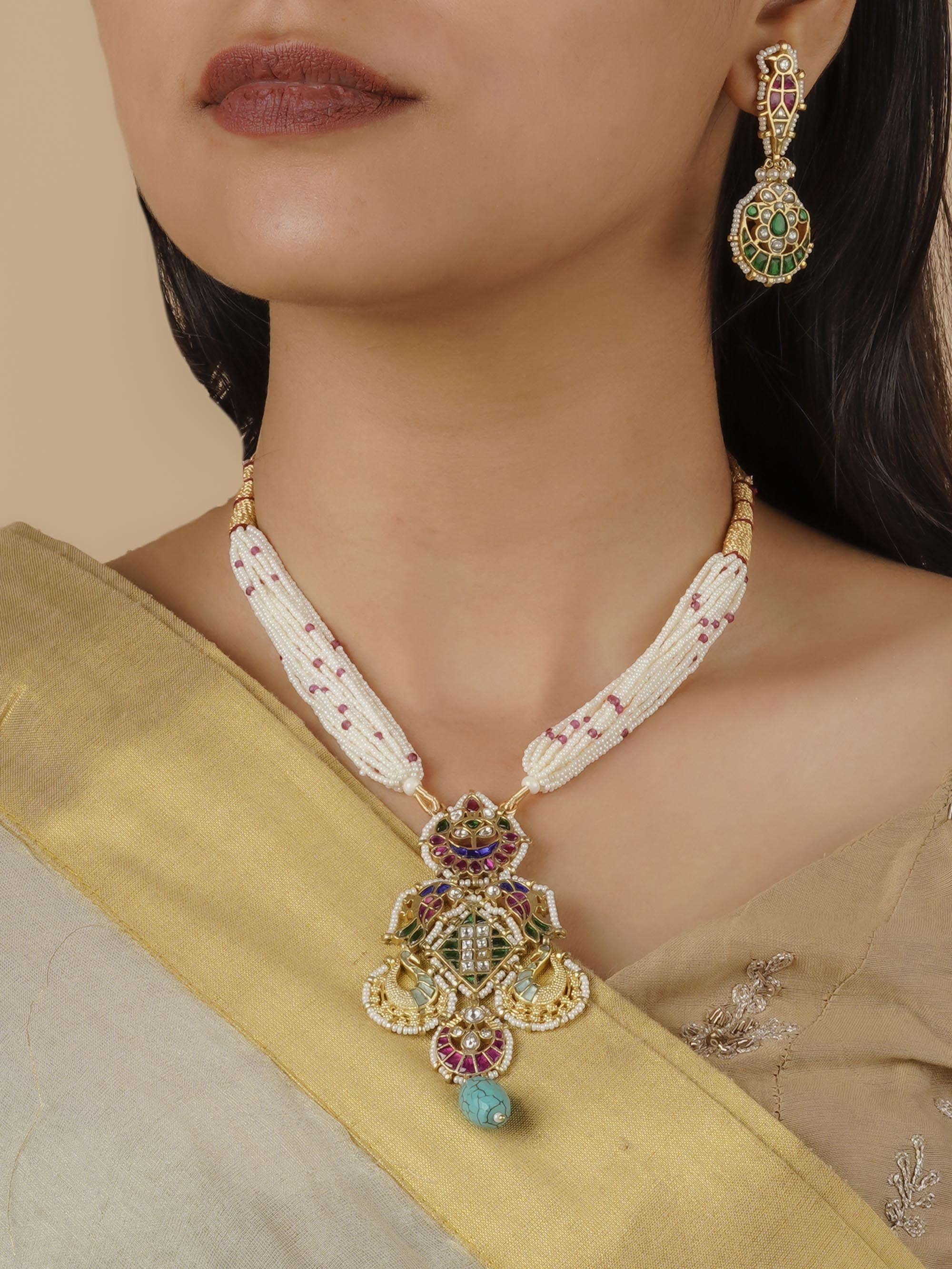 MR-S438A - Multicolor Gold Plated Mishr Necklace Set