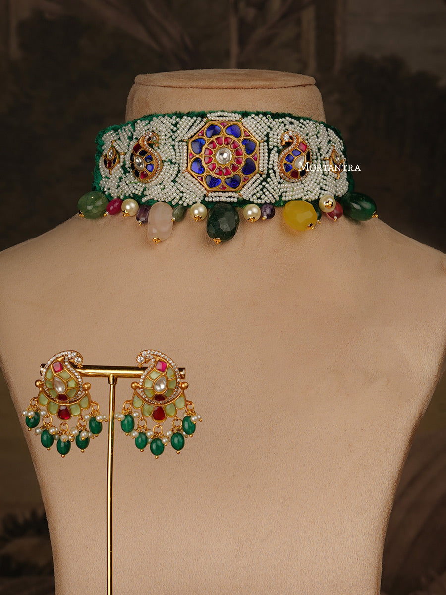 MR-S508M - Multicolor Jadau Mishr Choker Necklace Set