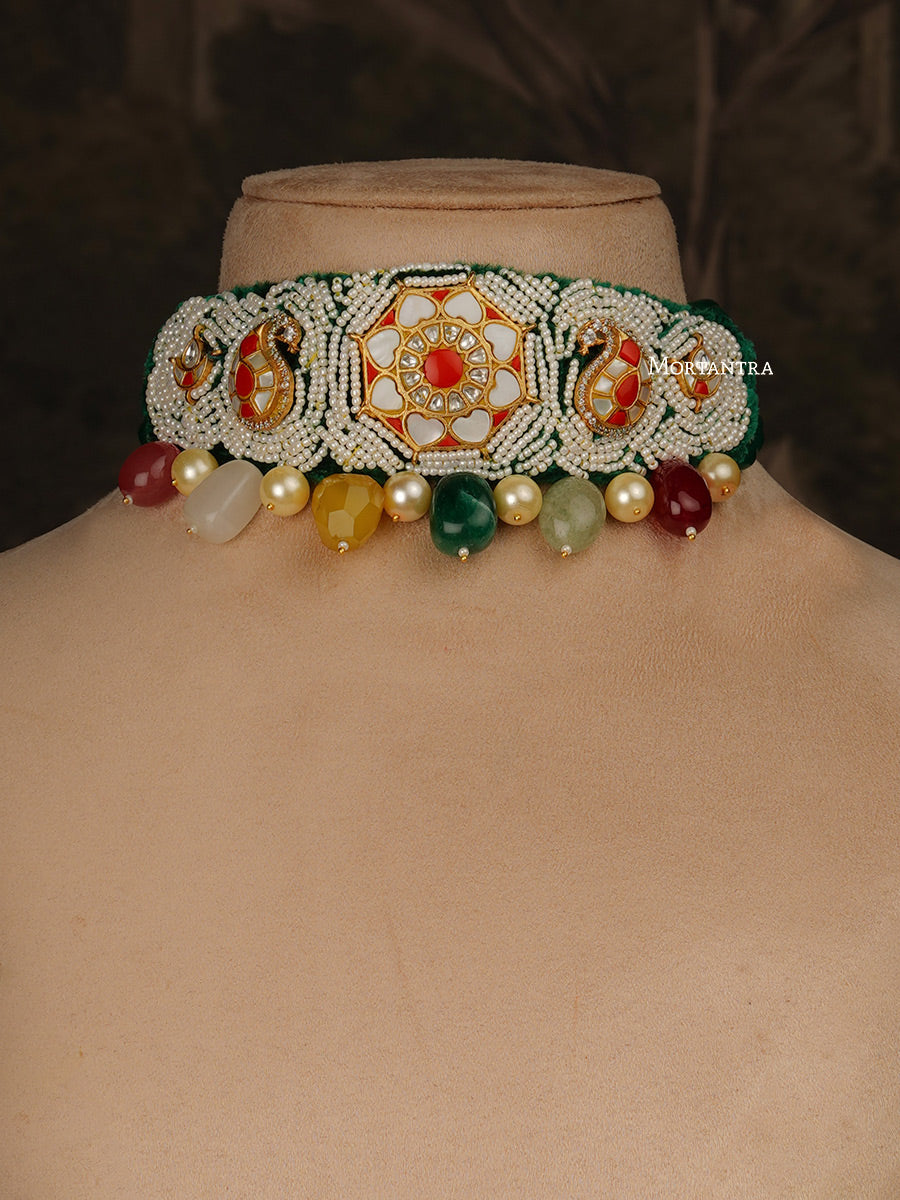 MR-S508MB - Multicolor Jadau Mishr Choker Necklace Set