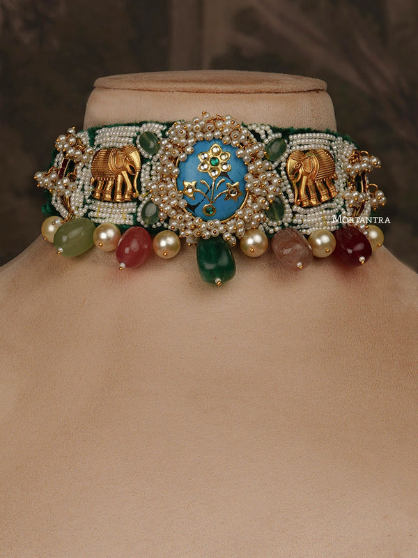 MR-S509MA - Multicolor Jadau Mishr Choker Necklace Set