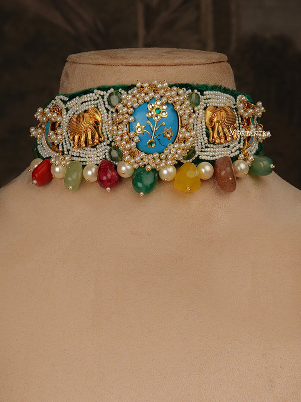 MR-S509MB - Multicolor Jadau Mishr Choker Necklace Set