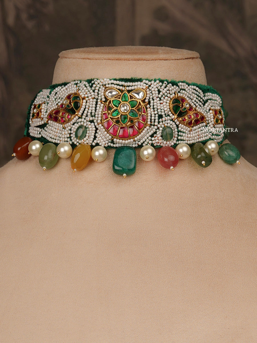 MR-S510MA - Multicolor Jadau Mishr Short Necklace Set