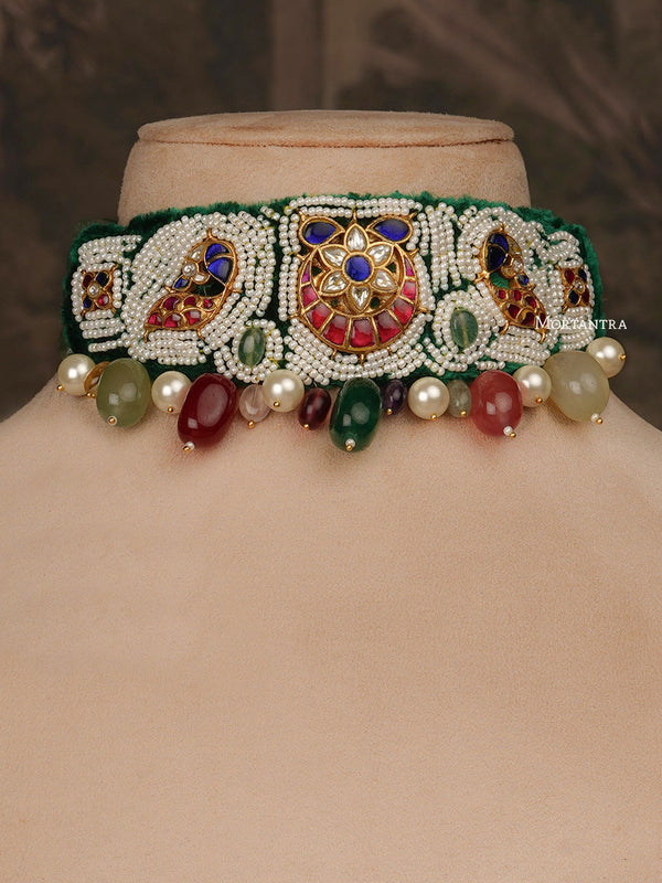 MR-S510MB - Multicolor Jadau Mishr Choker Necklace Set