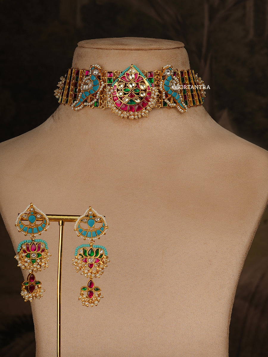 MR-S544MA - Multicolor Gold Plated Mishr Choker Necklace Set