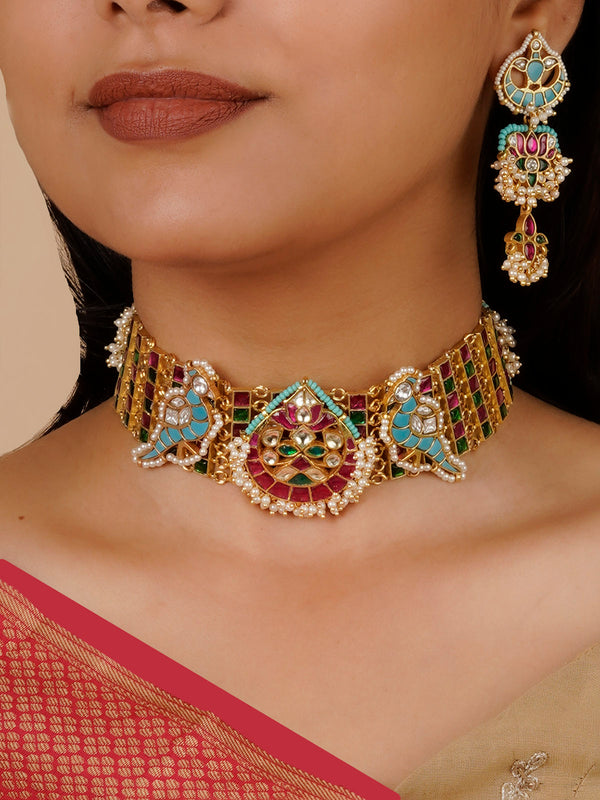 MR-S544MA - Multicolor Gold Plated Mishr Necklace Set