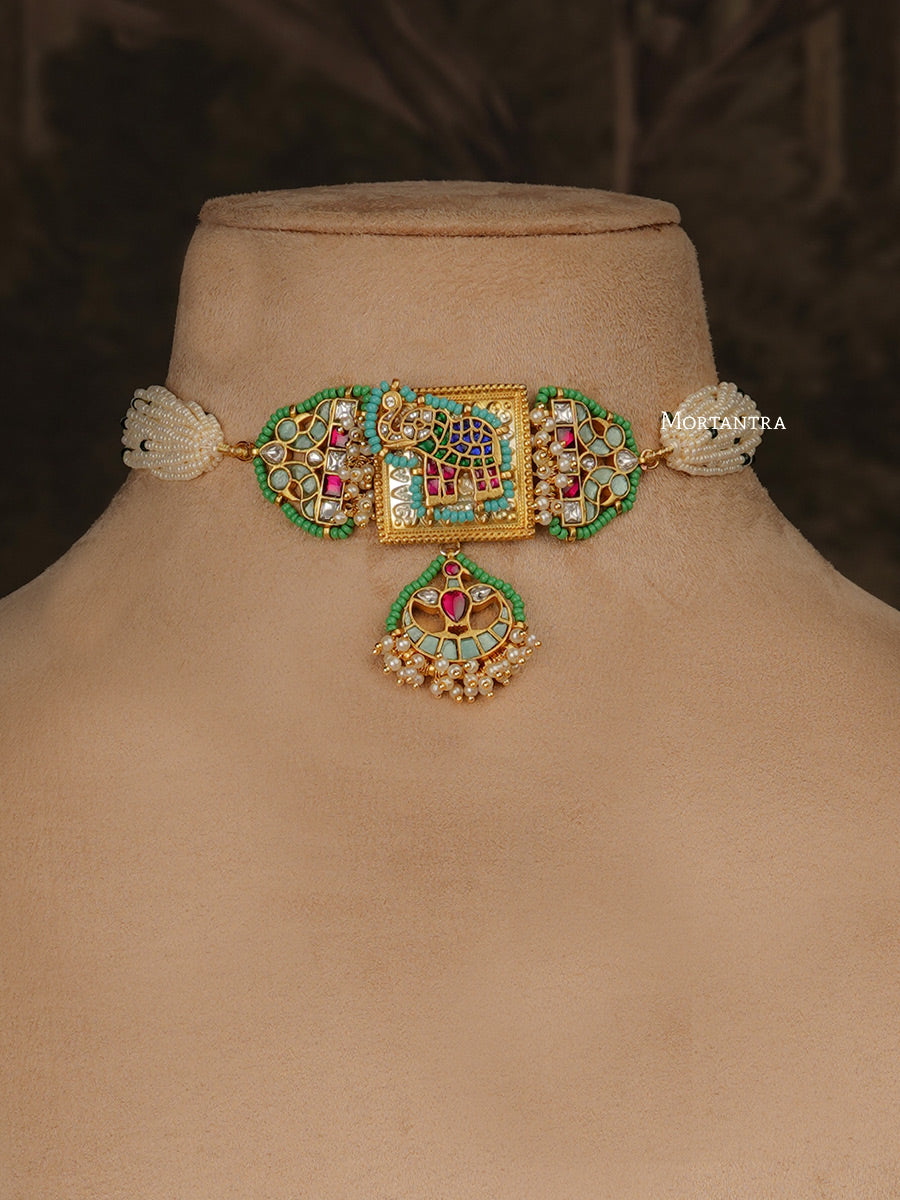 MR-S546MA - Multicolor Gold Plated Mishr Choker Necklace Set