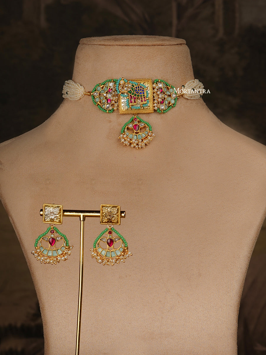 MR-S546MA - Multicolor Gold Plated Mishr Choker Necklace Set