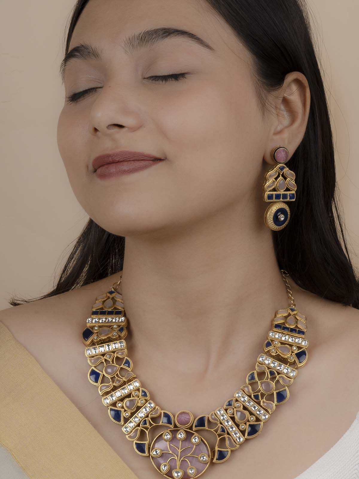 CC-S12MA - Multicolor Gold Plated Jadau Mishr Medium Necklace Set