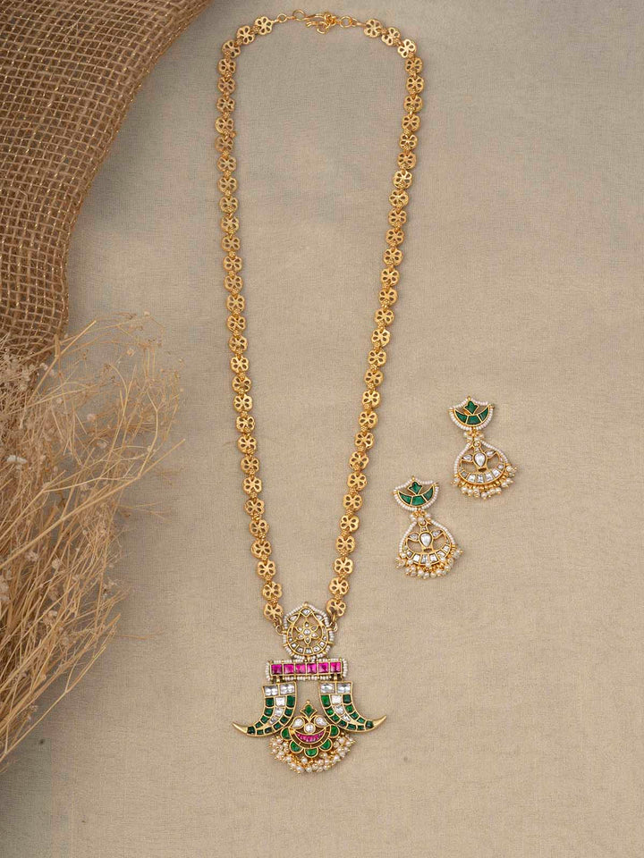 MR-S568MA - Multicolor Gold Plated Jadau Mishr Long Necklace Set