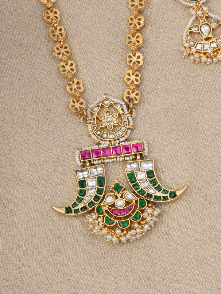 MR-S568MA - Multicolor Gold Plated Jadau Mishr Long Necklace Set