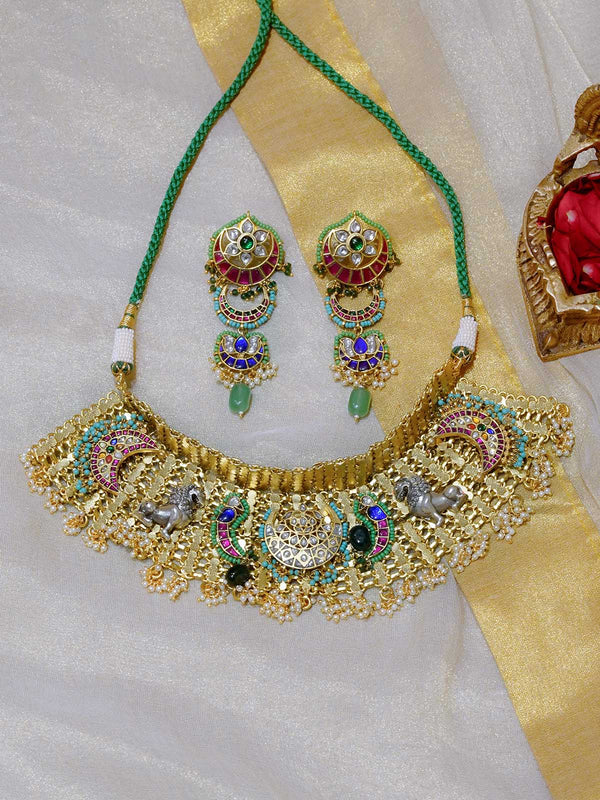 MR-S582M - Multicolor Gold Plated Mishr Necklace Set