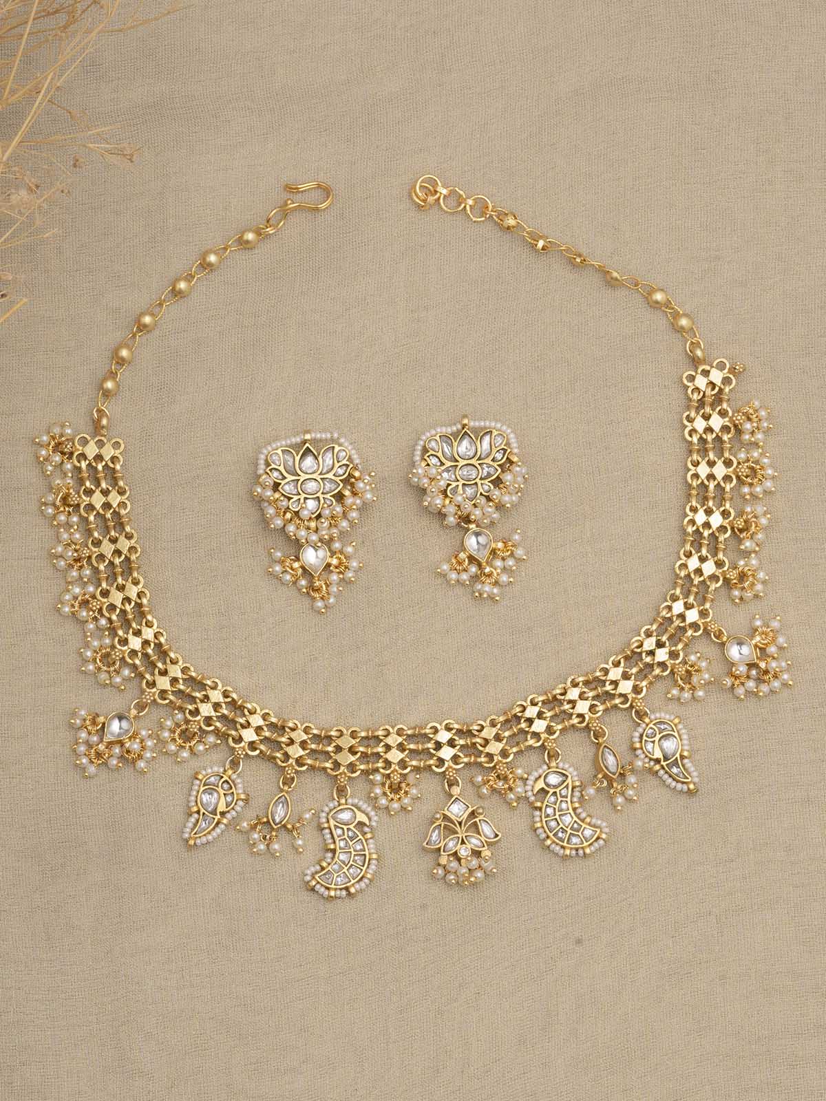 MR-S601 - White Color Gold Plated Mishr Medium Necklace Set