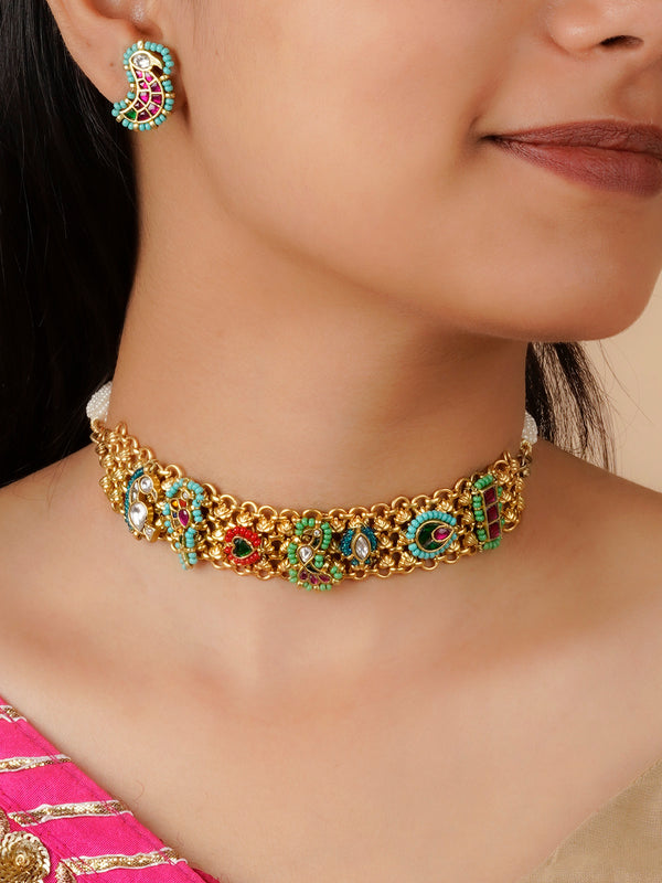 MR-S616MA - Multicolor Gold Plated Mishr Necklace Set