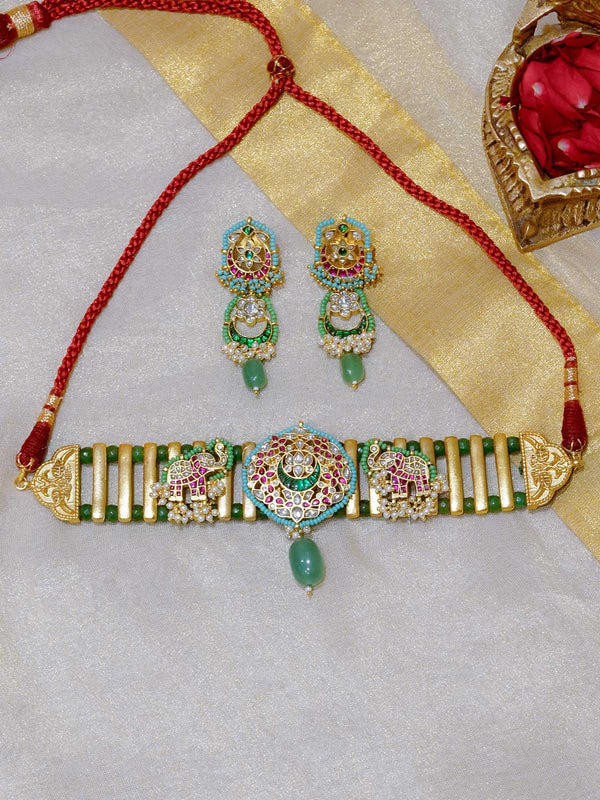MR-S618MA - Multicolor Gold Plated Mishr Necklace Set