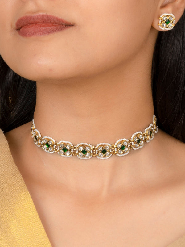 MR-S623GR - Green Color Mishr Choker Necklace Set