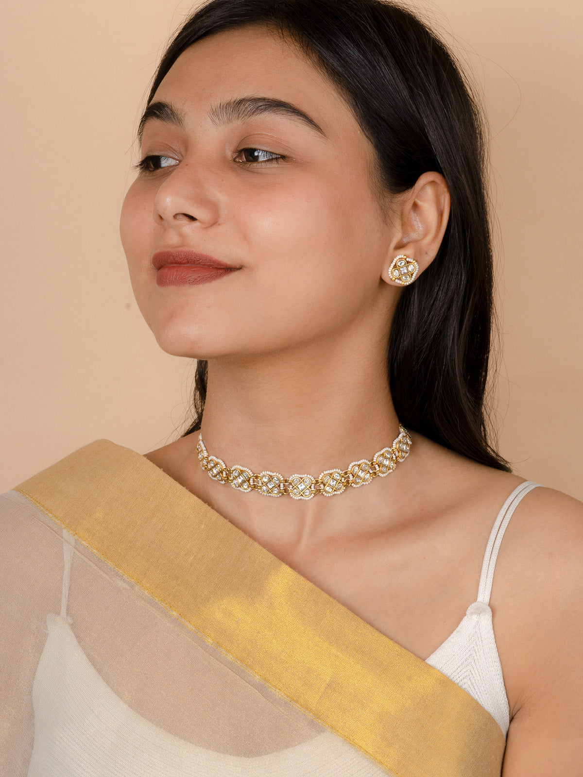 MR-S623W - Gold Plated Mishr Choker Necklace Set