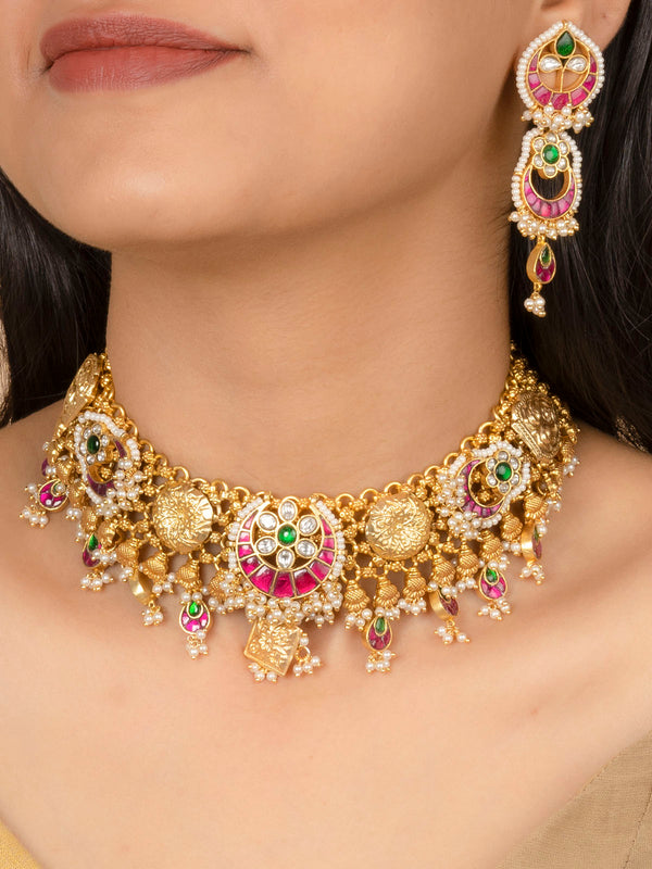 MR-S646M - Multicolor Gold Plated Mishr Necklace Set