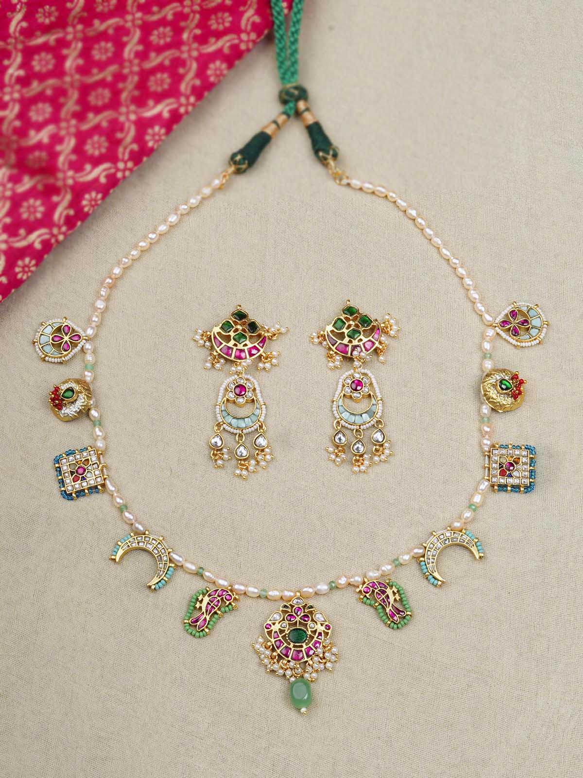 MR-S663MA - Multicolor Gold Plated Mishr Necklace Set