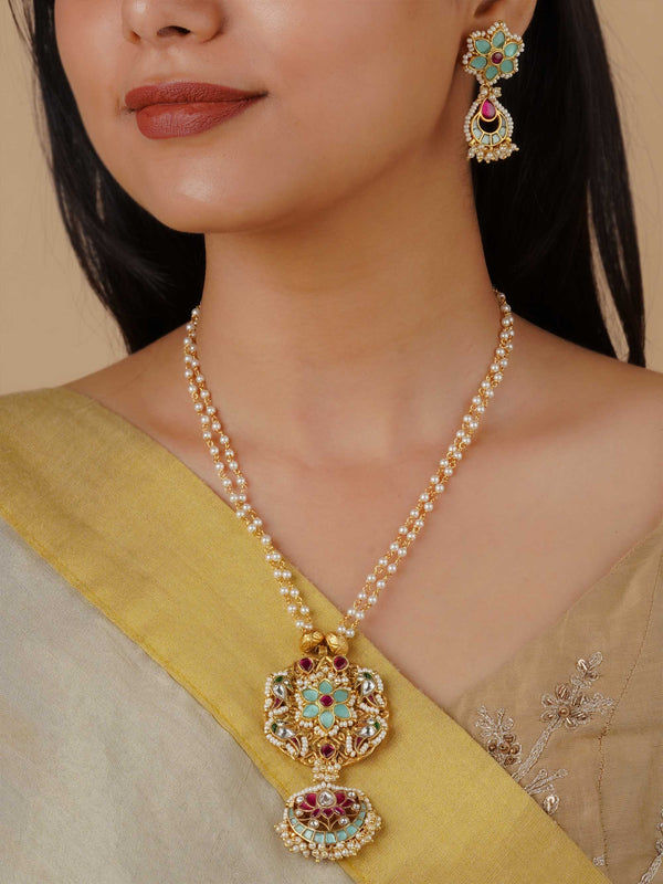 MR-S698MA - Multicolor Gold Plated Mishr Necklace Set