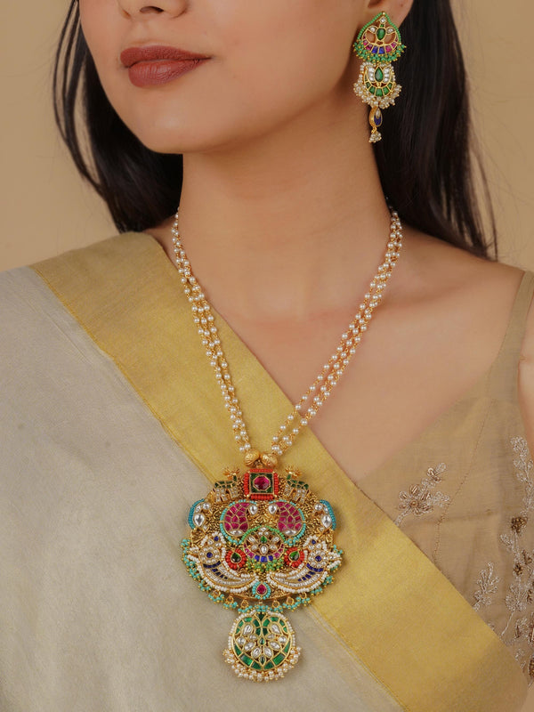 MR-S699M - Multicolor Gold Plated Mishr Necklace Set